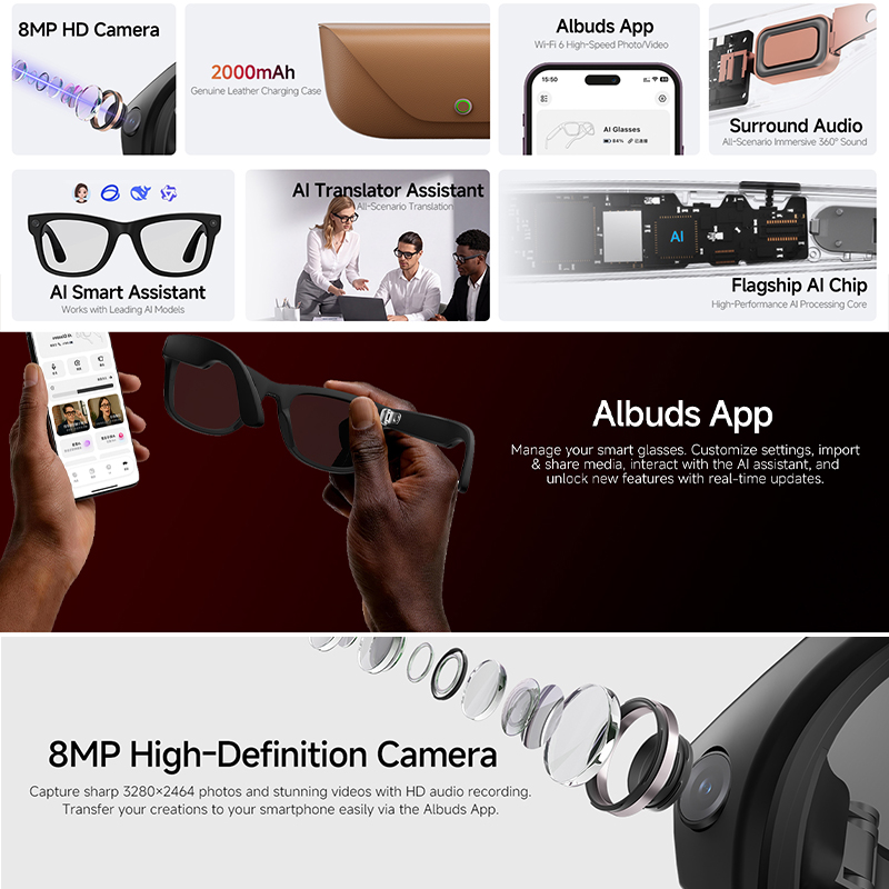2026 New AI Smart Glasses 8MP  - Audio Music To Video Ai Free 评论和价格